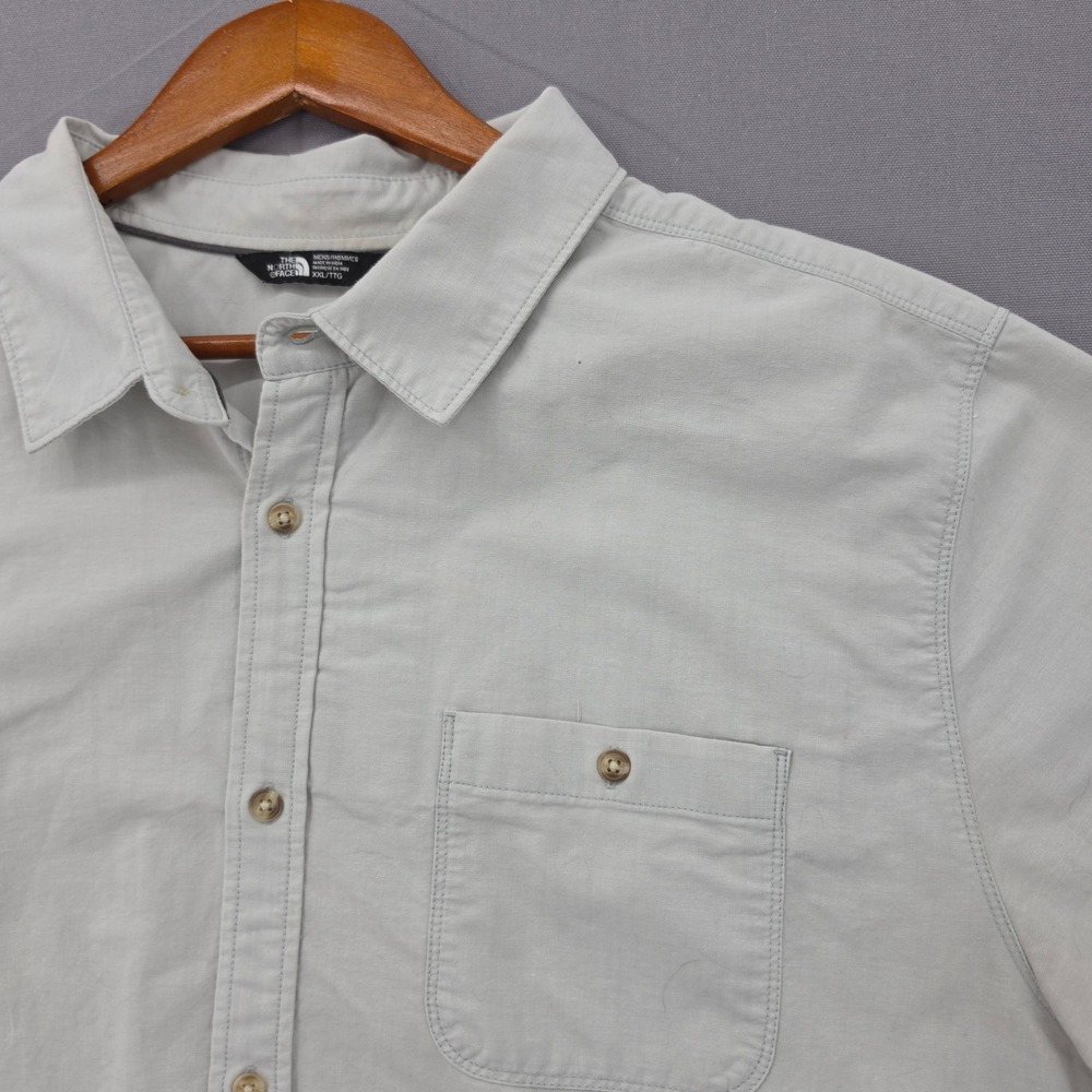 The North Face Mens XXL Light Gray Short Sleeve Button Down Shirt Cotton BlendA3